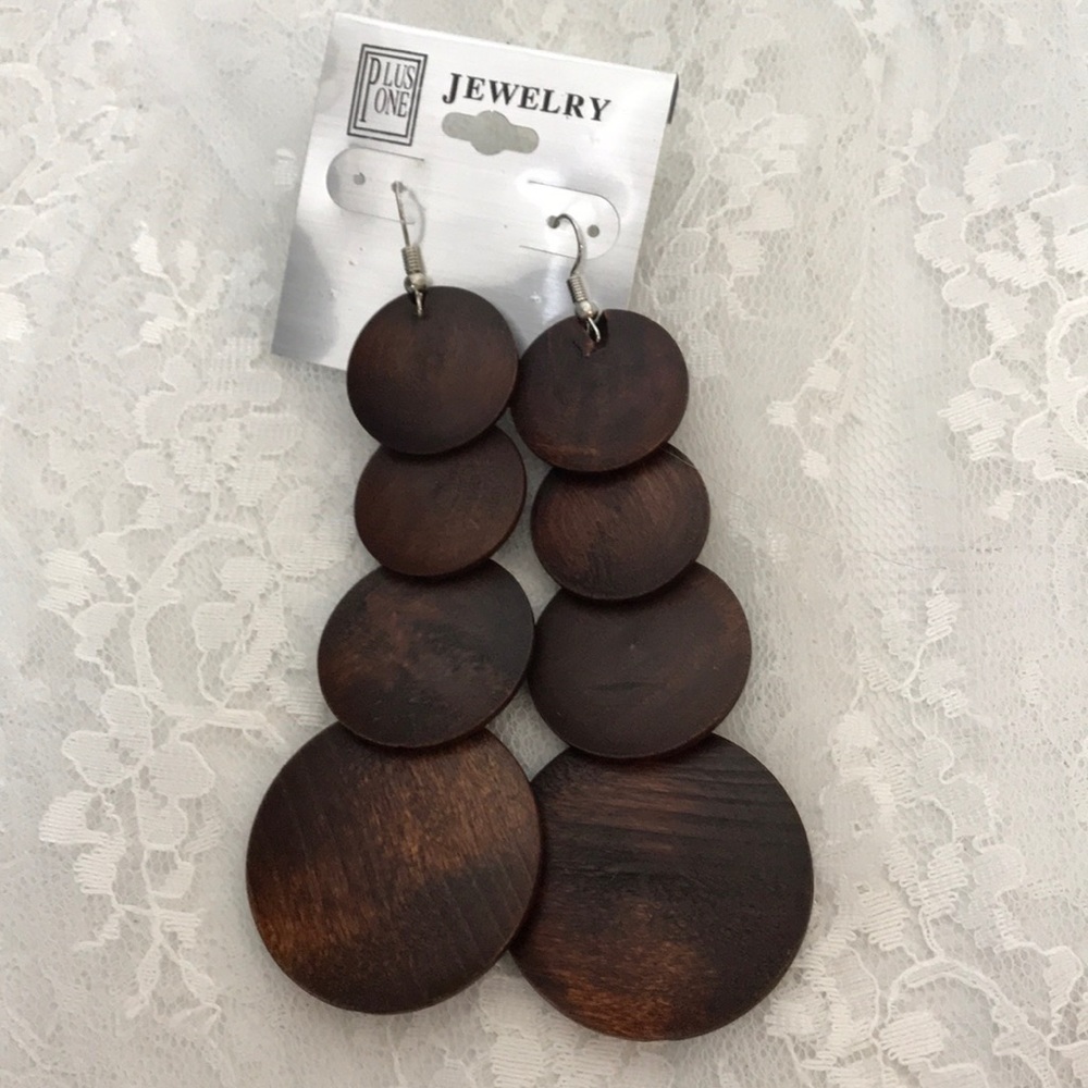Wood Disc Dangle Earrings - Brown